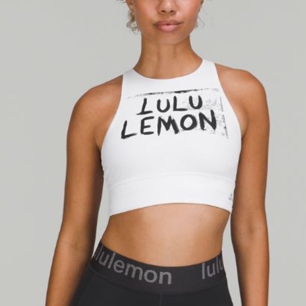 Lululemon White Logo high neck energy long line bra